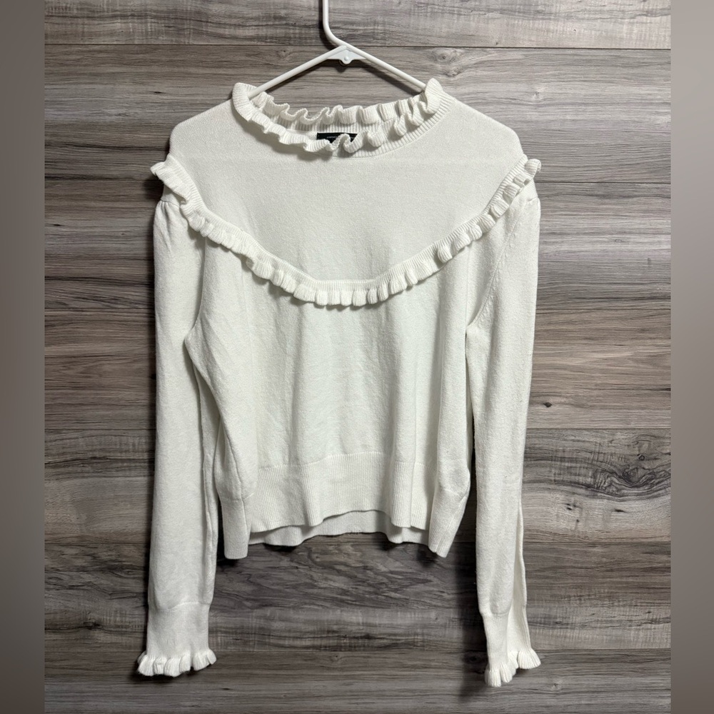 French Collection Babysoft Crewneck Ruffle Sweater White